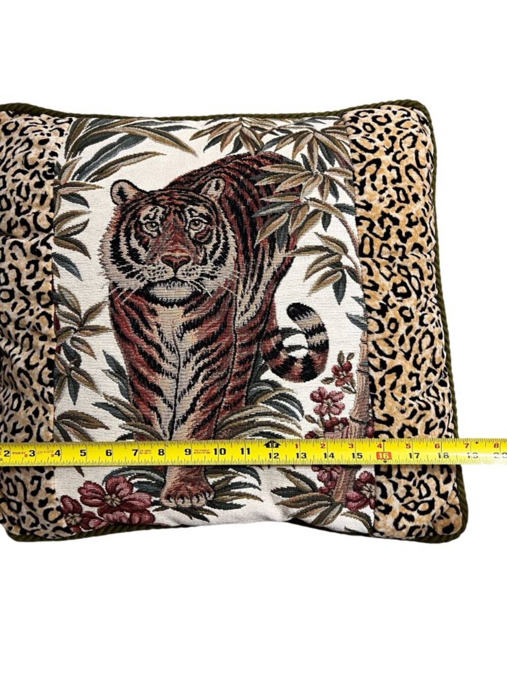 Ashford Court Tiger Tapestry Throw Pillow Velour Sides Back Jungle 19x19 - Picture 7 of 8